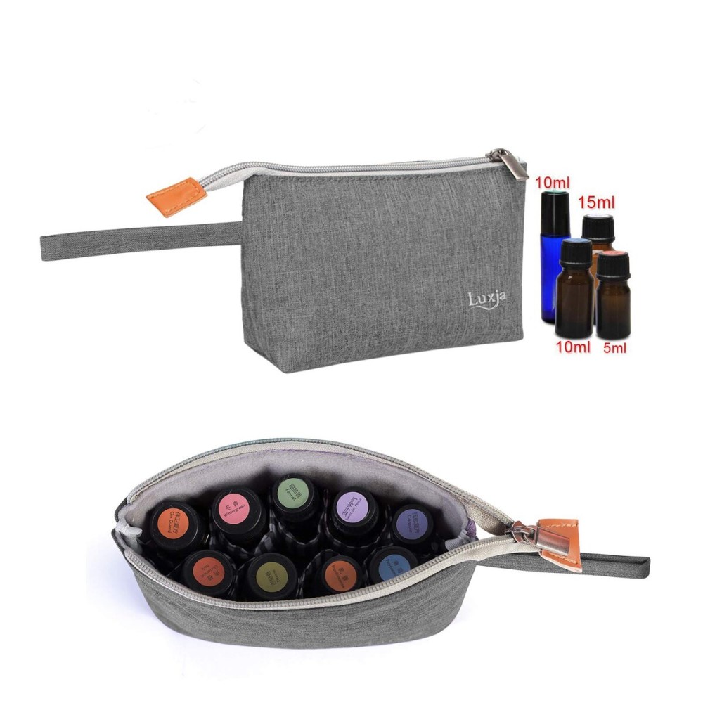 LUXJA Essential Oil Carrying Bag - Holds 8 Bottles (5ml-15ml, Also Fits for Roller Bottles), Portable Organizer for Essential Oil and Small Accessories, Gray