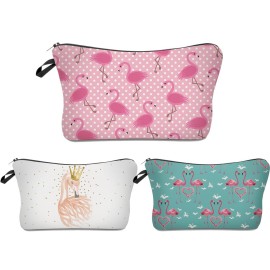 Deanfun 3pcs/set Super Funny 3D Printing women cosmetic bag Multifuncition Pencil Holder (unicorn) (Flamingos)