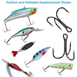 Fishing Treble Hooks Kit High Carbon Steel Hooks Strong Sharp Round Bend for Lures Baits Saltwater Fishing 110pcs/box Mixed 6 Size 4 6 8 10 12 14
