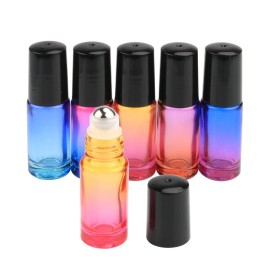 Wresty Gradient Color Roll On Bottles Thick Glass Empty Refillable Fragrance Perfume Essential Oil Glass Roller Bottles Metal Roller ball Bottle Container For Home Travel Use 5ml 6 Packs