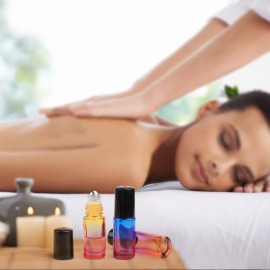 Wresty Gradient Color Roll On Bottles Thick Glass Empty Refillable Fragrance Perfume Essential Oil Glass Roller Bottles Metal Roller ball Bottle Container For Home Travel Use 5ml 6 Packs