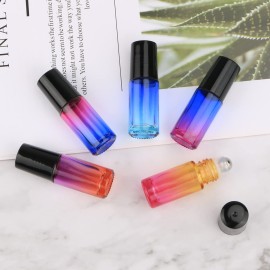 Wresty Gradient Color Roll On Bottles Thick Glass Empty Refillable Fragrance Perfume Essential Oil Glass Roller Bottles Metal Roller ball Bottle Container For Home Travel Use 5ml 6 Packs