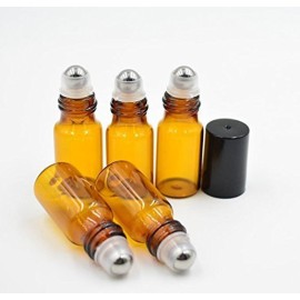 WOIWO 5 PCS Amber Empty Brown Glass Roll-on Bottles With Stainless Steel Roller Balls And Black Cap For Essential Oil Perfumes Lip Balms 5 ML