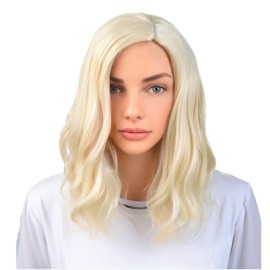 BERON Blonde Wigs 14 Inch/35 cm Women Girls Short Curly Wavy Side Part Hair Wig Light Blond Color Shoulder Costume Cosplay or Daily Use Wigs Rose Net with Wig Cap