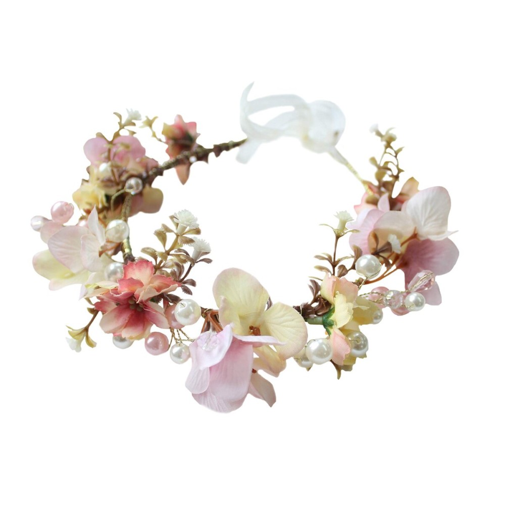 Vivivalue Women Floral Crown Boho Flower Headband Hair Wreath Floral Headpiece Halo with Ribbon Wedding Party Festival Photos