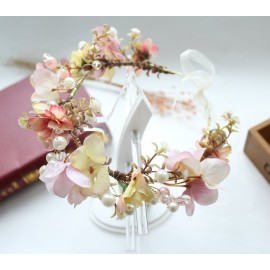 Vivivalue Women Floral Crown Boho Flower Headband Hair Wreath Floral Headpiece Halo with Ribbon Wedding Party Festival Photos