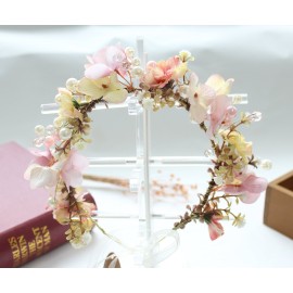Vivivalue Women Floral Crown Boho Flower Headband Hair Wreath Floral Headpiece Halo with Ribbon Wedding Party Festival Photos