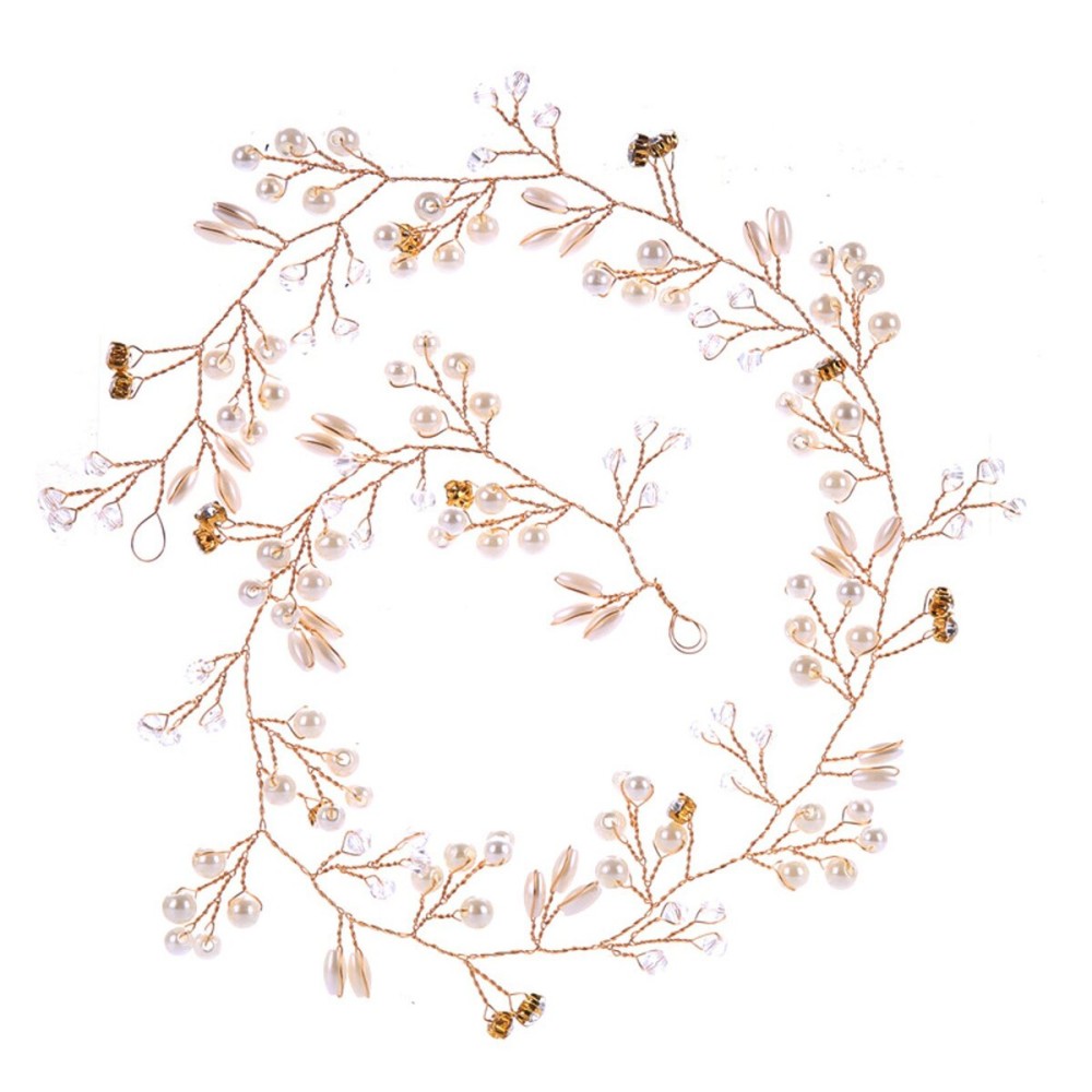 Wedding Bridal Headband Headpieces - Total Length 19.7 inches - Bridesmaid and Flowergirls Crystals Pearls Hair Vine Headwear Accessories for Women Lady (Gold)