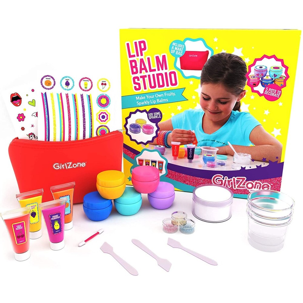 GirlZone Lip Balm Making Kit, 25-Piece Makeup and Lip Gloss Set with Glitters, Stickers & More, Fabulous Girls Toys Age 8 & Great Gift Idea for Kids