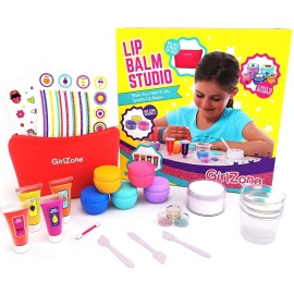 GirlZone Lip Balm Making Kit, 25-Piece Makeup and Lip Gloss Set with Glitters, Stickers & More, Fabulous Girls Toys Age 8 & Great Gift Idea for Kids
