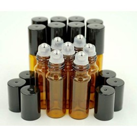 24PCS 5ml Amber Glass Roll-on Bottles Refillable Roller Bottle Vial Container Holder Pot Jar with Stainless Steel Roller Balls and Black Caps for Essential Oil Aromatherapy Perfumes Lip Gloss Balms 24PCS 5ml Amber Glass Roll-on Bottles Refillable Roller Bottle Vial Container Holder Pot Jar with Stainless Steel Roller Balls and Black Caps for Essential Oil Aromatherapy Perfumes Lip Gloss Balms