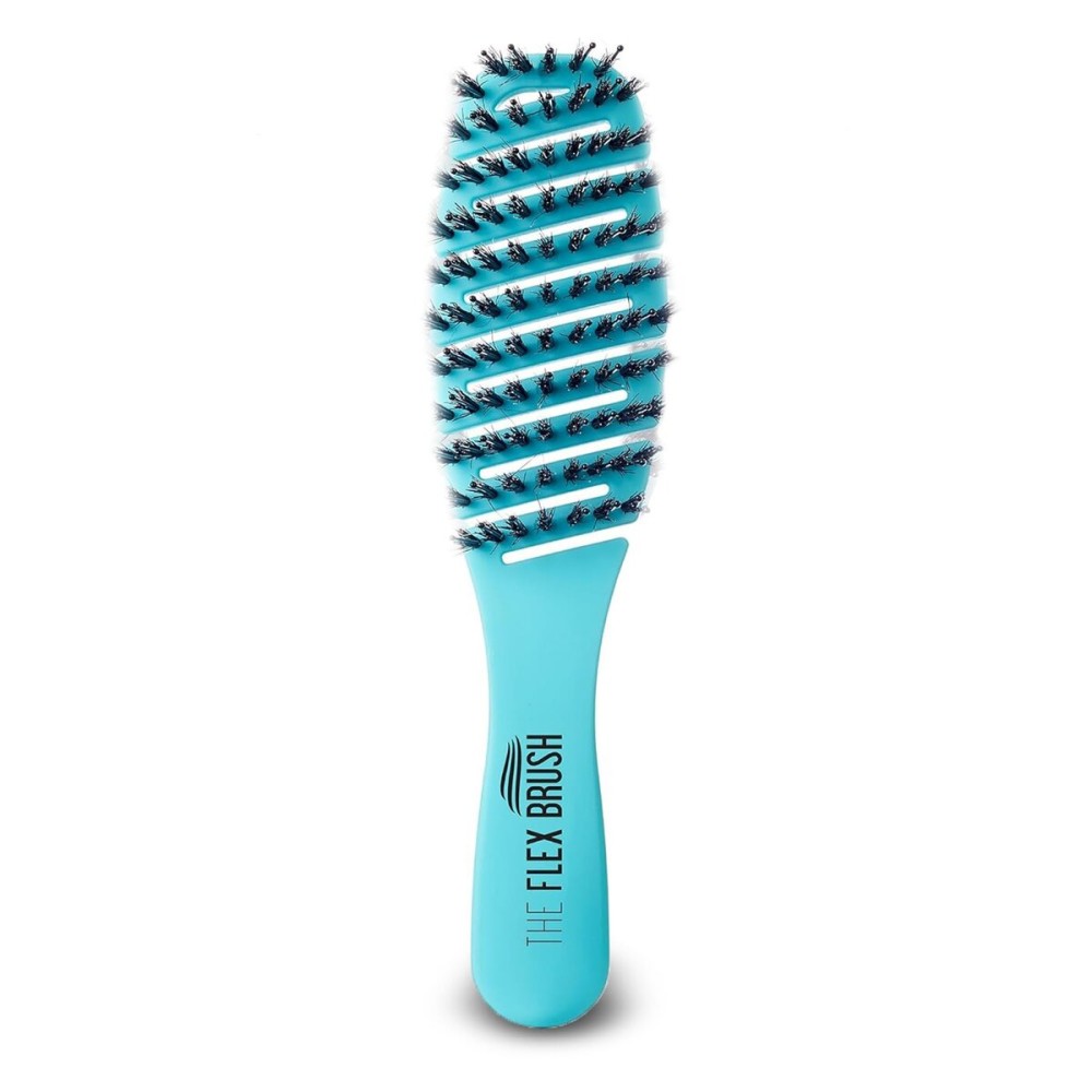 Flex Brush Vented Hair Brush for Blow Drying, Flexible Bristle for Women & Kids, Detangling, Massages Scalp for Hair Growth, Lightweight & Vented for Faster Drying, Boar Bristle & Nylon Mix (Blue)
