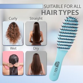 Flex Brush Vented Hair Brush for Blow Drying, Flexible Bristle for Women & Kids, Detangling, Massages Scalp for Hair Growth, Lightweight & Vented for Faster Drying, Boar Bristle & Nylon Mix (Blue)