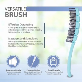 Flex Brush Vented Hair Brush for Blow Drying, Flexible Bristle for Women & Kids, Detangling, Massages Scalp for Hair Growth, Lightweight & Vented for Faster Drying, Boar Bristle & Nylon Mix (Blue)