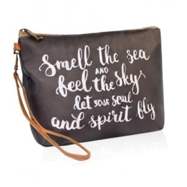 Multifunction Cute Print Travel Cosmetic Pouch Bag - Bridesmaid Gift Makeup Organizer Toiletry Wristlet Purse Inspirational Quote/Skull/Pineapple (Smell the Sea)