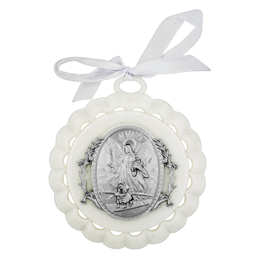Guardian Angel Crib Medal (White)