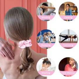 Satin Scrunchies Set of 12 - Elastic Silk Bubble for Girls, Pink Hair Accessories and Valentine\'s Day Gifts