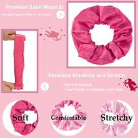 Satin Scrunchies Set of 12 - Elastic Silk Bubble for Girls, Pink Hair Accessories and Valentine\'s Day Gifts