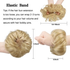 FESHFEN Human Messy Buns - 100% Human Hair Bun Real Scrunchies Hair Pieces Ponytail Extensions Wavy Tousled Updo Chignon Hairpieces for Women, Light Blonde