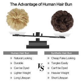FESHFEN Human Messy Buns - 100% Human Hair Bun Real Scrunchies Hair Pieces Ponytail Extensions Wavy Tousled Updo Chignon Hairpieces for Women, Light Blonde