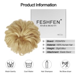 FESHFEN Human Messy Buns - 100% Human Hair Bun Real Scrunchies Hair Pieces Ponytail Extensions Wavy Tousled Updo Chignon Hairpieces for Women, Light Blonde