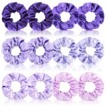 Cubaco 12 Pieces Satin Hair Scrunchies Elastic Hair Bobbles Scrunchy Hair Ties Ponytail Holder Hair Ties, Purple Lovers