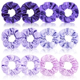 Cubaco 12 Pieces Satin Hair Scrunchies Elastic Hair Bobbles Scrunchy Hair Ties Ponytail Holder Hair Ties, Purple Lovers