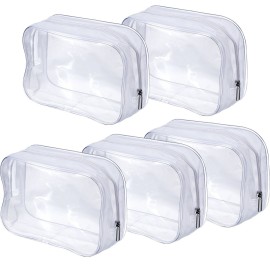 Pangda 5 Pack Clear PVC Zippered Toiletry Carry Pouch Portable Cosmetic Makeup Bag for Vacation, Bathroom and Organizing (Small, White) Pangda 5 Pack Clear PVC Zippered Toiletry Carry Pouch Portable Cosmetic Makeup Bag for Vacation, Bathroom and Organizing (Small, White)