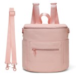 miss fong Pink Small Diaper Bag Mini Diaper Bag, Leather Diaper Bag Backpack Mini Backpack with 14 Pockets Insulated Pockets & Shoulder Straps