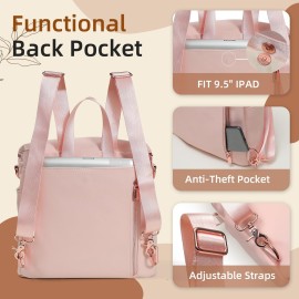 miss fong Pink Small Diaper Bag Mini Diaper Bag, Leather Diaper Bag Backpack Mini Backpack with 14 Pockets Insulated Pockets & Shoulder Straps