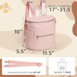 miss fong Pink Small Diaper Bag Mini Diaper Bag, Leather Diaper Bag Backpack Mini Backpack with 14 Pockets Insulated Pockets & Shoulder Straps