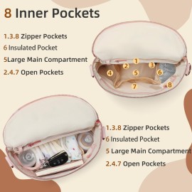 miss fong Pink Small Diaper Bag Mini Diaper Bag, Leather Diaper Bag Backpack Mini Backpack with 14 Pockets Insulated Pockets & Shoulder Straps