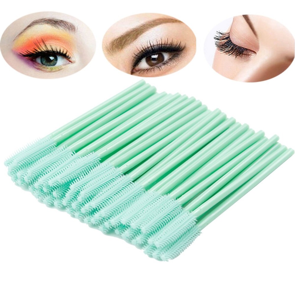 BIHRTC Pack of 100 One-Off Disposable Silicone Eyelash Mascara Brushes Wands Applicator Eyebrow Brush Makeup Tool Kit Set (Tower Shape - Light Green)