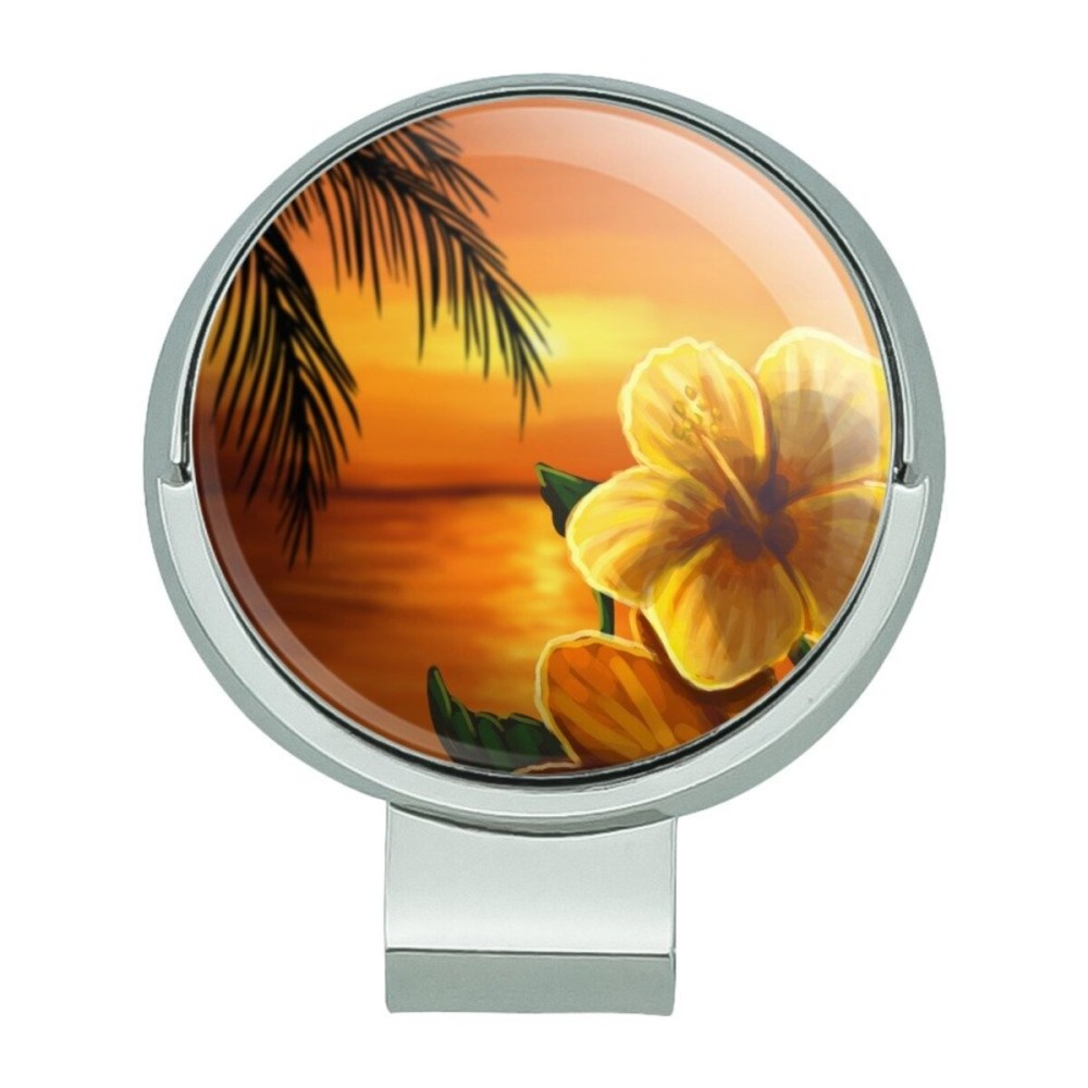 GRAPHICS & MORE Beach Sunset Hibiscus Flower Hawaiian Golf Hat Clip with Magnetic Ball Marker