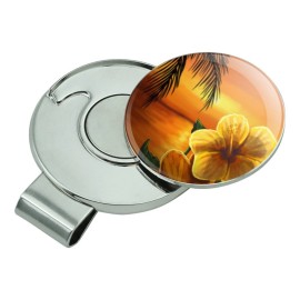 GRAPHICS & MORE Beach Sunset Hibiscus Flower Hawaiian Golf Hat Clip with Magnetic Ball Marker