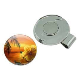 GRAPHICS & MORE Beach Sunset Hibiscus Flower Hawaiian Golf Hat Clip with Magnetic Ball Marker