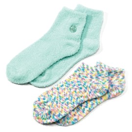 Earth Therapeutics Aloe Vera Socks - Infused w/Aloe Vera & Vitamin E - Helps Dry Feet, Calluses, Dead Skin - Use w/Lotion - Green/Confetti - 2 Pairs
