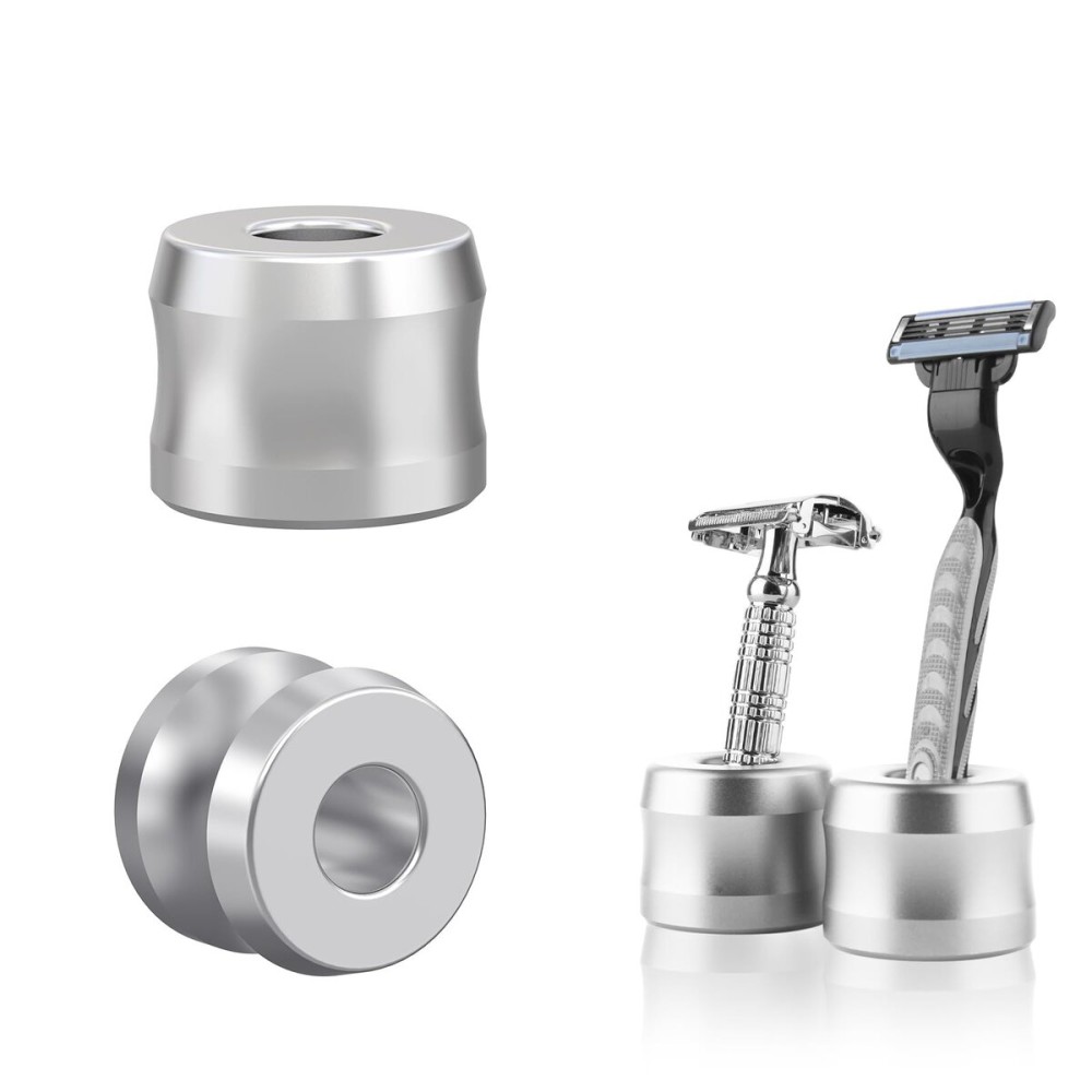 Linkidea 2 Pack Safety Razor Stand, Opening Dia 0.7 (18.5mm) Men\'s Shaving Stand for Bathroom Countertops, Compatible with Gillette Mach 3 (Silver)