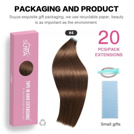 SUYYA Tape in Hair Extensions Remy Human Hair Chocolate Brown Color 14 inches 40g 20pcs Straight Seamless Skin Weft Tape in Human Hair Extensions(14 inches 4 Dark Brown) SUYYA Tape in Hair Extensions Remy Human Hair Chocolate Brown Color 14 inches 40g 20pcs Straight Seamless Skin Weft Tape in Human Hair Extensions(14 inches 4 Dark Brown)