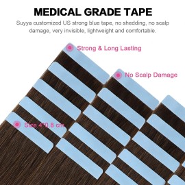 SUYYA Tape in Hair Extensions Remy Human Hair Chocolate Brown Color 14 inches 40g 20pcs Straight Seamless Skin Weft Tape in Human Hair Extensions(14 inches 4 Dark Brown) SUYYA Tape in Hair Extensions Remy Human Hair Chocolate Brown Color 14 inches 40g 20pcs Straight Seamless Skin Weft Tape in Human Hair Extensions(14 inches 4 Dark Brown)