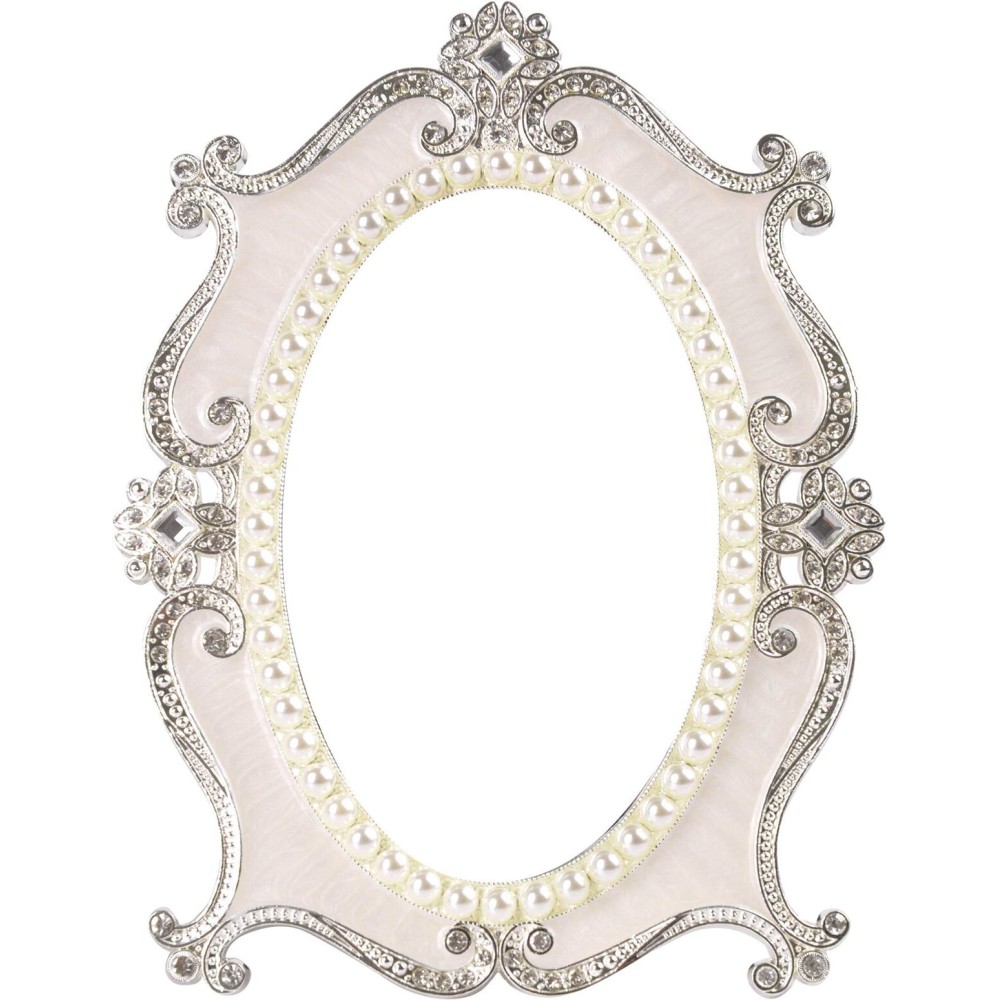 Nerien Vintage Vanity Tabletop Mirror, Metal Oval Decorative Makeup Mirror with Stand, Antique Table Cosmetic Mirror, Coquette Countertop Desk Dresser Mirror for Home Bedroom Bathroom (White, M)