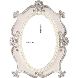 Nerien Vintage Vanity Tabletop Mirror, Metal Oval Decorative Makeup Mirror with Stand, Antique Table Cosmetic Mirror, Coquette Countertop Desk Dresser Mirror for Home Bedroom Bathroom (White, M)