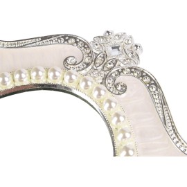 Nerien Vintage Vanity Tabletop Mirror, Metal Oval Decorative Makeup Mirror with Stand, Antique Table Cosmetic Mirror, Coquette Countertop Desk Dresser Mirror for Home Bedroom Bathroom (White, M)