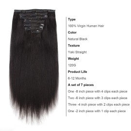 ABH AmazingBeauty Hair Yaki Straight Clip Ins Remy Human Hair Extensions for Black Women Natural Black Light Yaki Clip ins 7 Pieces 120 Gram Per Set, 12 Inch ABH AmazingBeauty Hair Yaki Straight Clip Ins Remy Human Hair Extensions for Black Women Natural Black Light Yaki Clip ins 7 Pieces 120 Gram Per Set, 12 Inch