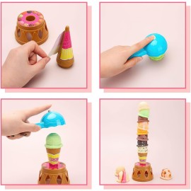 BigOtters Ice Cream Game, Sweet Treats Ice Cream Tower Balancing Game, Pretend Play Food for Kids Birthday Gift