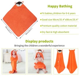 MICHLEY Animal Hooded Baby Towel Washcloth, Toddler Premium Cotton Absorbent Bathrobe for Girls Boys 0-6T (Fox)