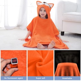 MICHLEY Hooded Baby Towel Unisex Beach Bath Poncho, Soft Cotton Animal Kids Bathrobe for 2-6 Years, 27.5X 27.5(Fox)