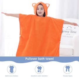 MICHLEY Hooded Baby Towel Unisex Beach Bath Poncho, Soft Cotton Animal Kids Bathrobe for 2-6 Years, 27.5X 27.5(Fox)
