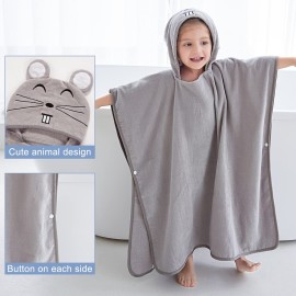 MICHLEY Hooded Baby Towel Unisex Beach Bath Poncho, Soft Cotton Animal Kids Bathrobe for 2-6 Years, 27.5X 27.5(Mouse)
