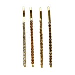 Gold Bridal Hair Clip Bobby Pin With Colored Stones | 4 Count | Multi